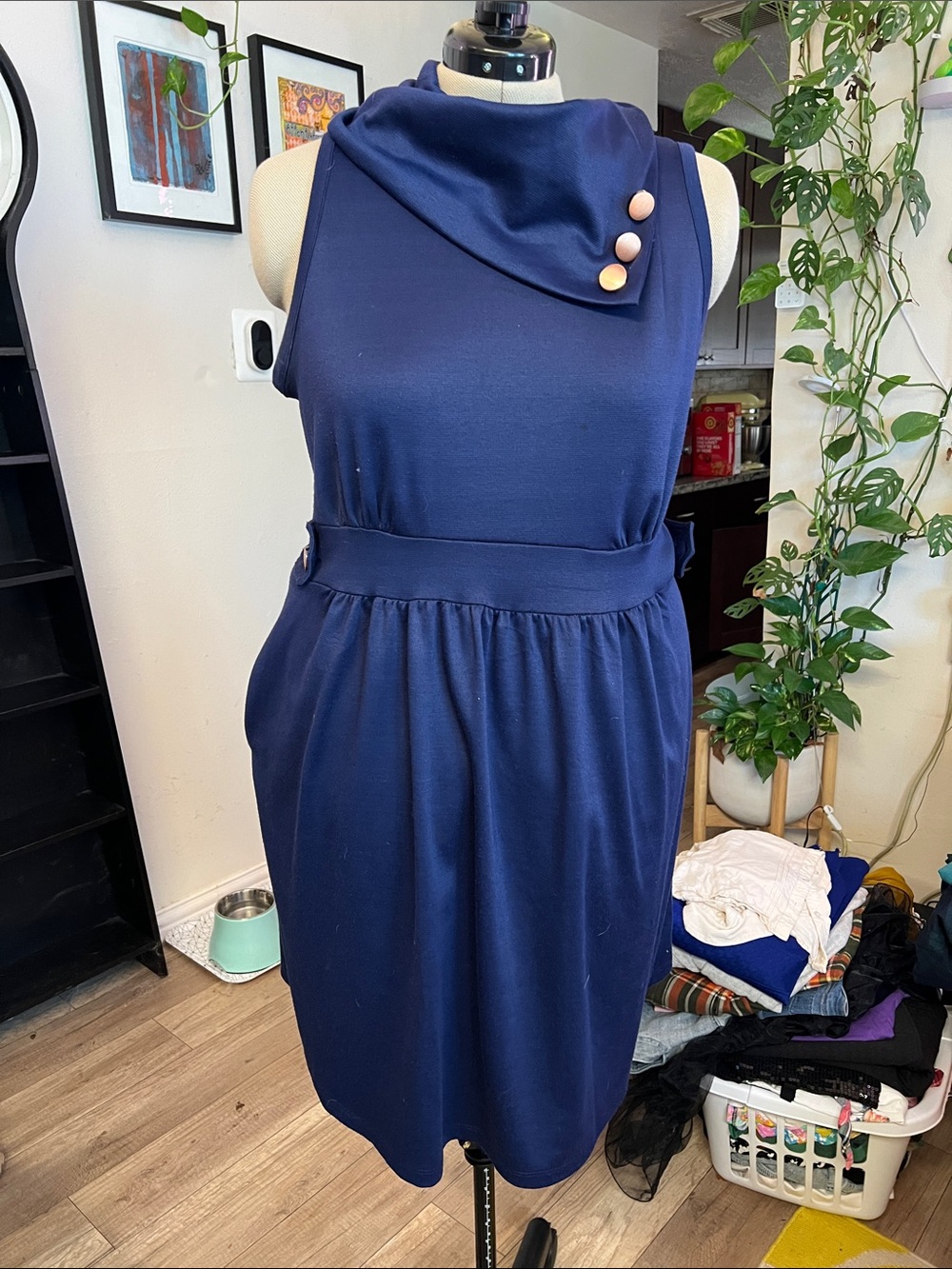 Monteau Sleeveless Cowl-Neck Midi Dress in dark Blue